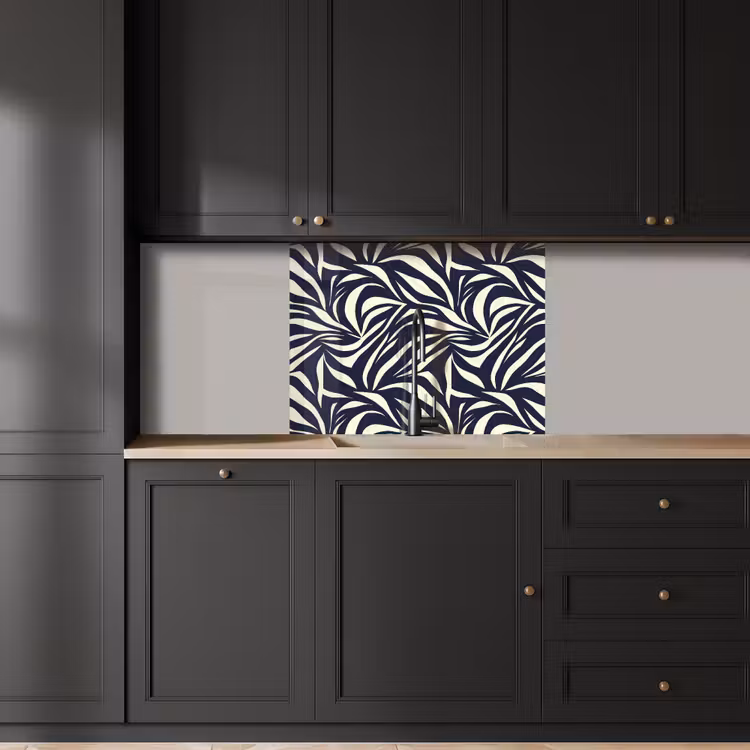 Küchenrückwand - Blattformen - Blau - Muster - Weiß — 5