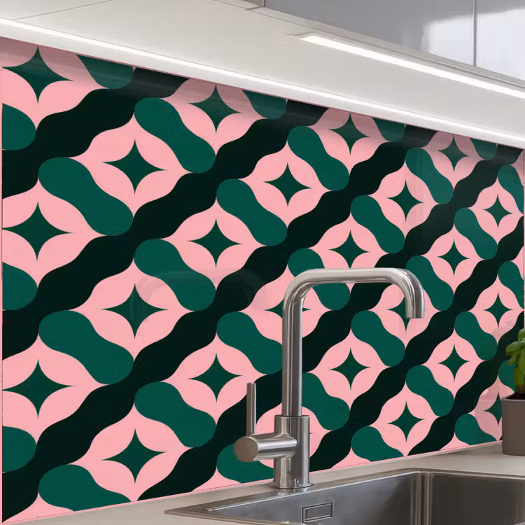 Küchenrückwand - Grün - Rosa - Retro - Sterne — 1