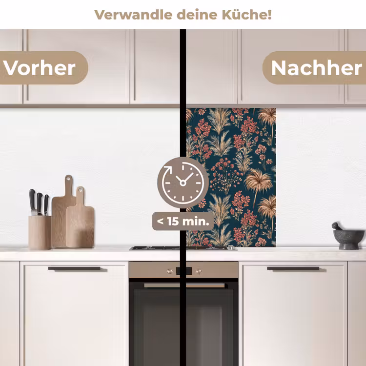 Küchenrückwand - Botanisch - Muster - Blau — 2