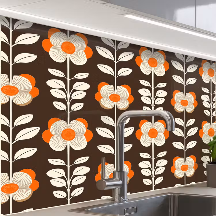 Küchenrückwand - Blumen - Retro - Braun — 1