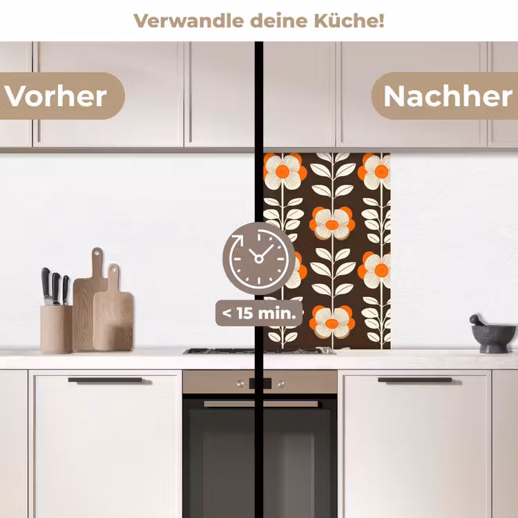 Küchenrückwand - Blumen - Retro - Braun — 2