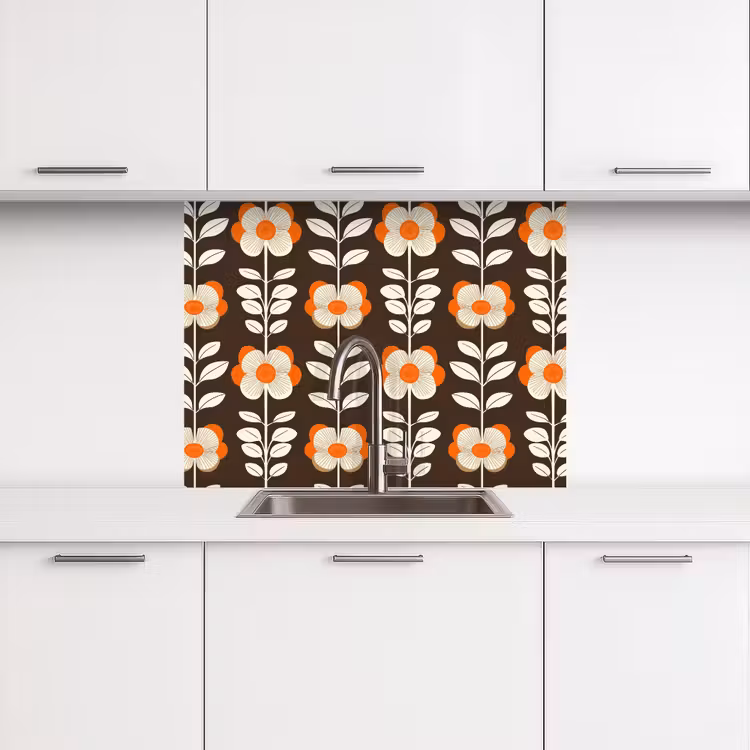 Küchenrückwand - Blumen - Retro - Braun — 3