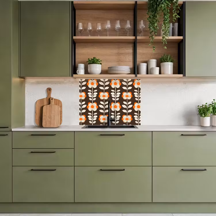 Küchenrückwand - Blumen - Retro - Braun — 7
