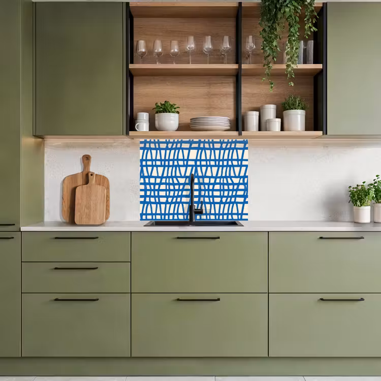 Küchenrückwand - Karomuster - Blau - Creme — 7