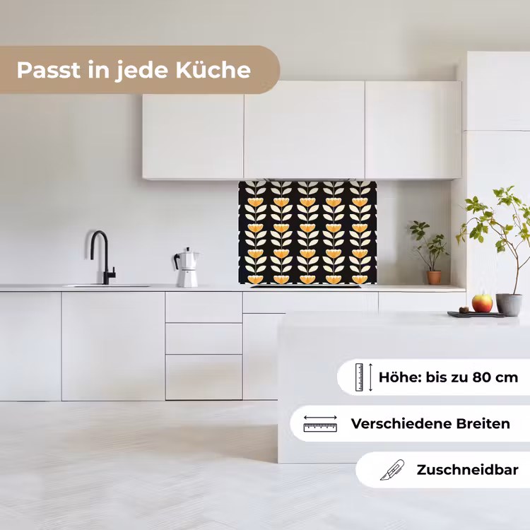 Küchenrückwand - Retro - Blume - Schwarz - Ockergelb — 6