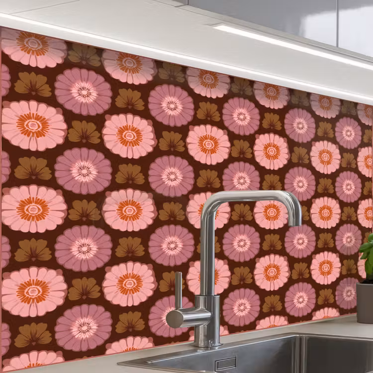 Küchenrückwand - Retro - Gänseblümchen - Rosa — 1