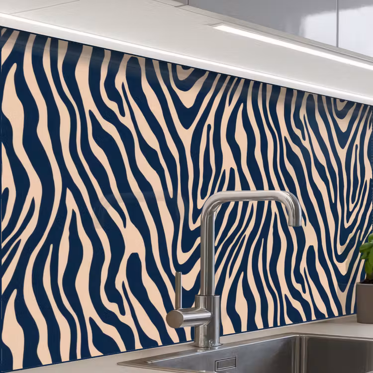 Küchenrückwand - Zebra - Muster - Blau - Beige — 1