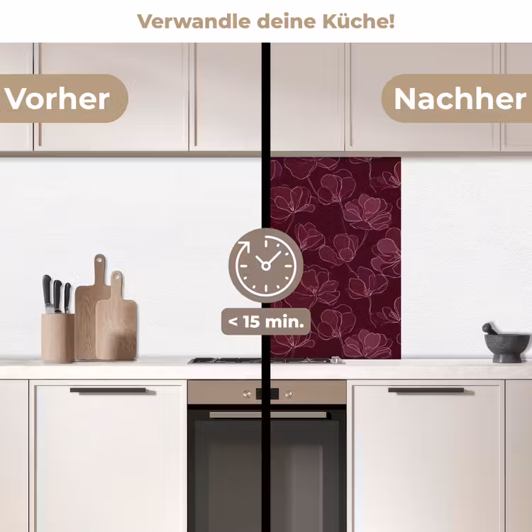 Küchenrückwand - Blumen - Muster - Burgunderrot — 2
