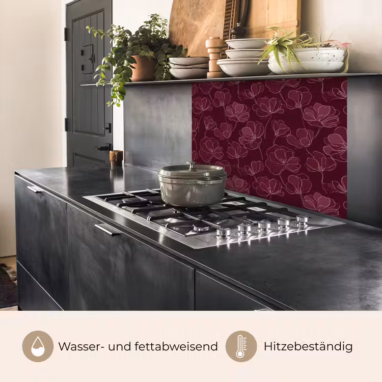 Küchenrückwand - Blumen - Muster - Burgunderrot — 4