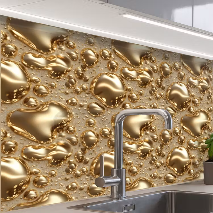 Küchenrückwand - Tröpfchen - Organisch - Gold — 1