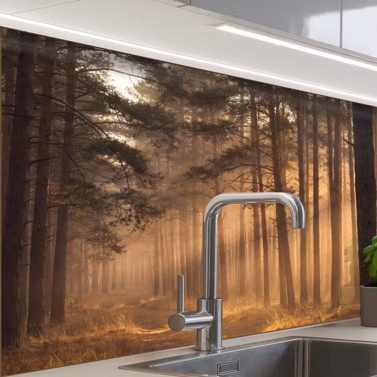 Küchenrückwand - Wald - Nebel - Sonnenlicht — 1