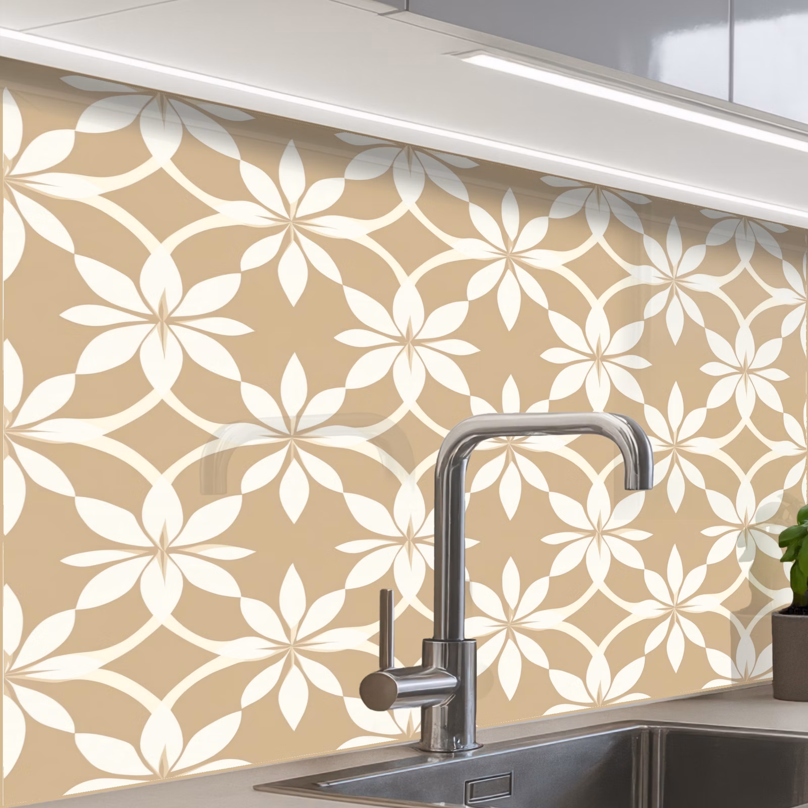 Küchenrückwand - Blumen - Muster - Beige — 1