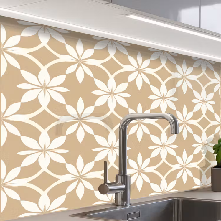Küchenrückwand - Blumen - Muster - Beige — 1
