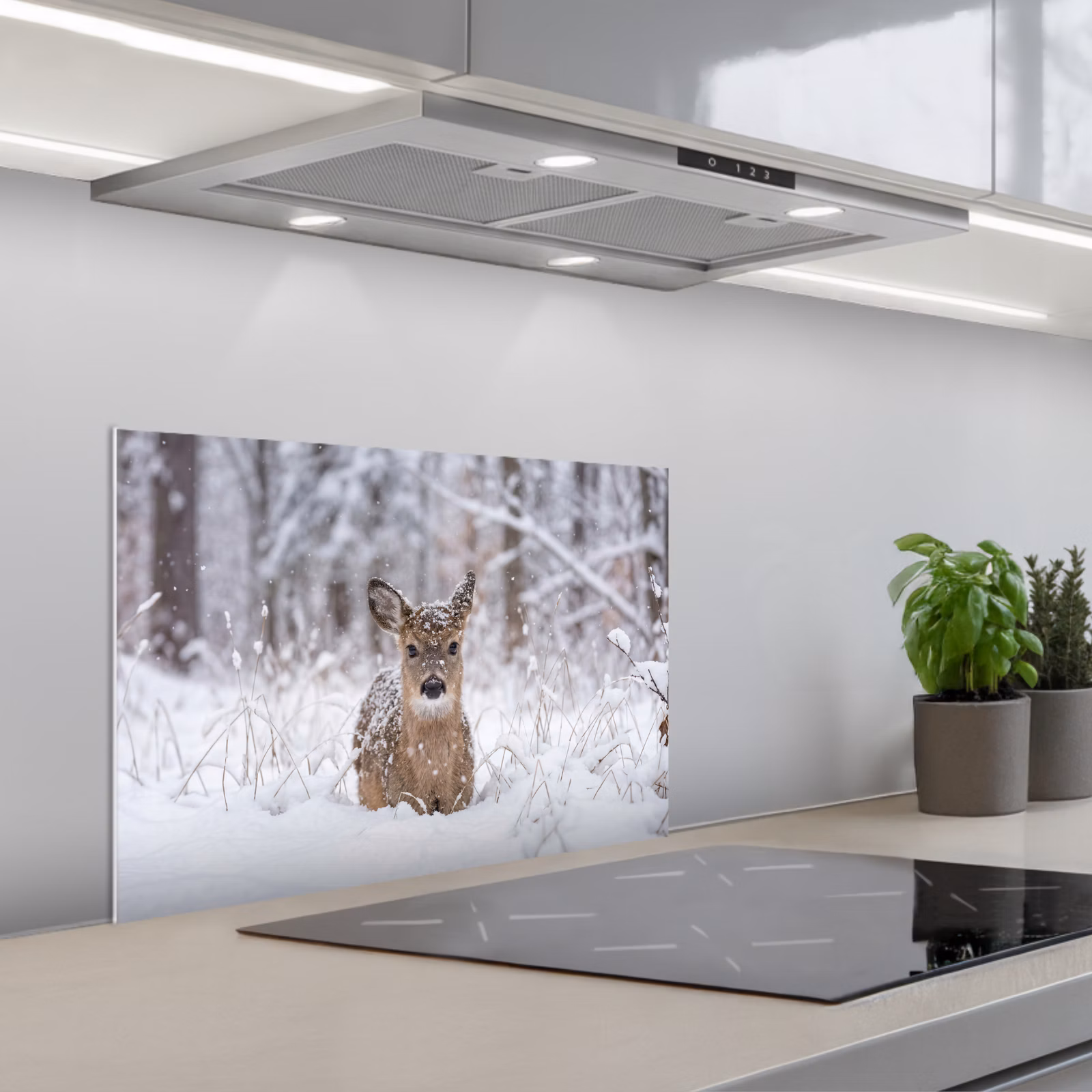 Spritzschutz Küche - Hirsche - Schnee - Wald - Tiere - Liebenswert — 1