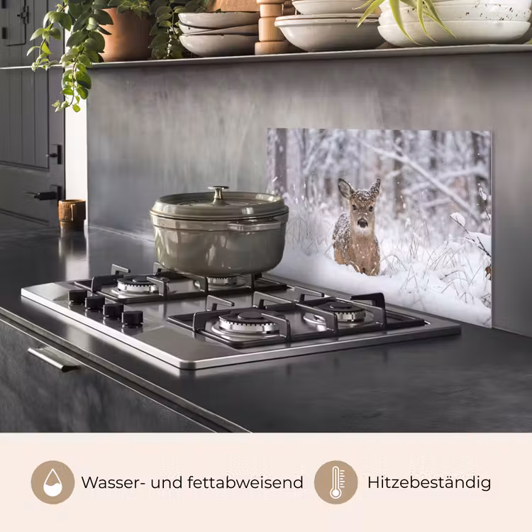 Spritzschutz Küche - Hirsche - Schnee - Wald - Tiere - Liebenswert — 2