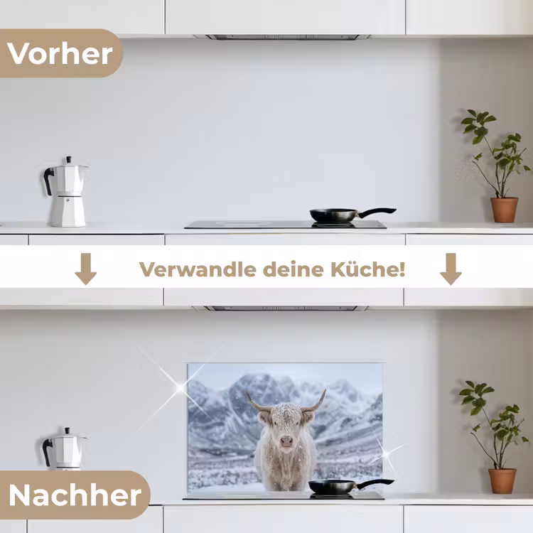 Spritzschutz Küche - Schottische Highlander - Schnee - Berge - Winter — 7
