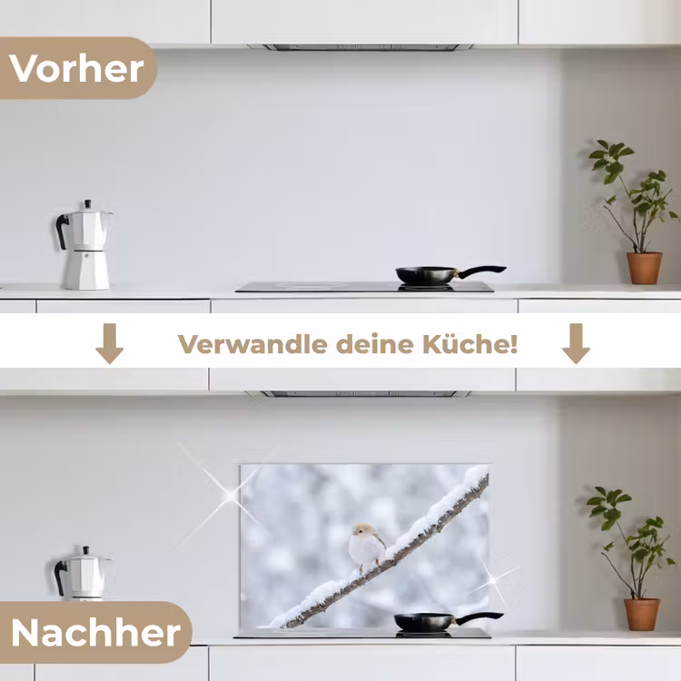 Spritzschutz Küche - Vogel - Schnee - Zweig - Winter - Weich — 7