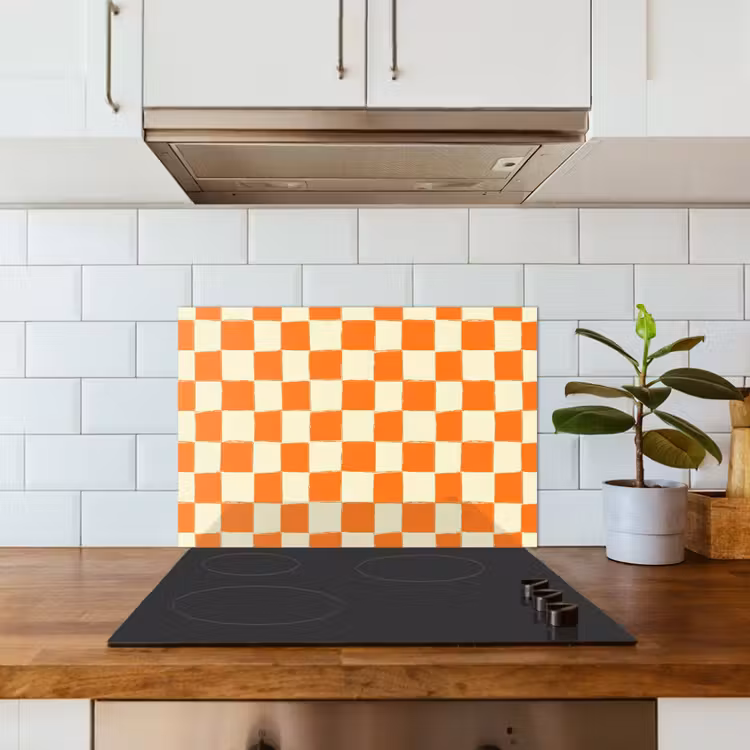 Spritzschutz Küche - Schach - Muster - Orange — 3