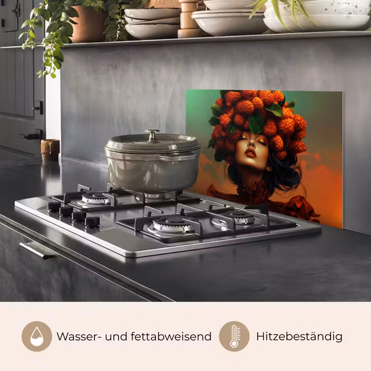 Spritzschutz Küche - Frau - Himbeeren - Blätter — 2