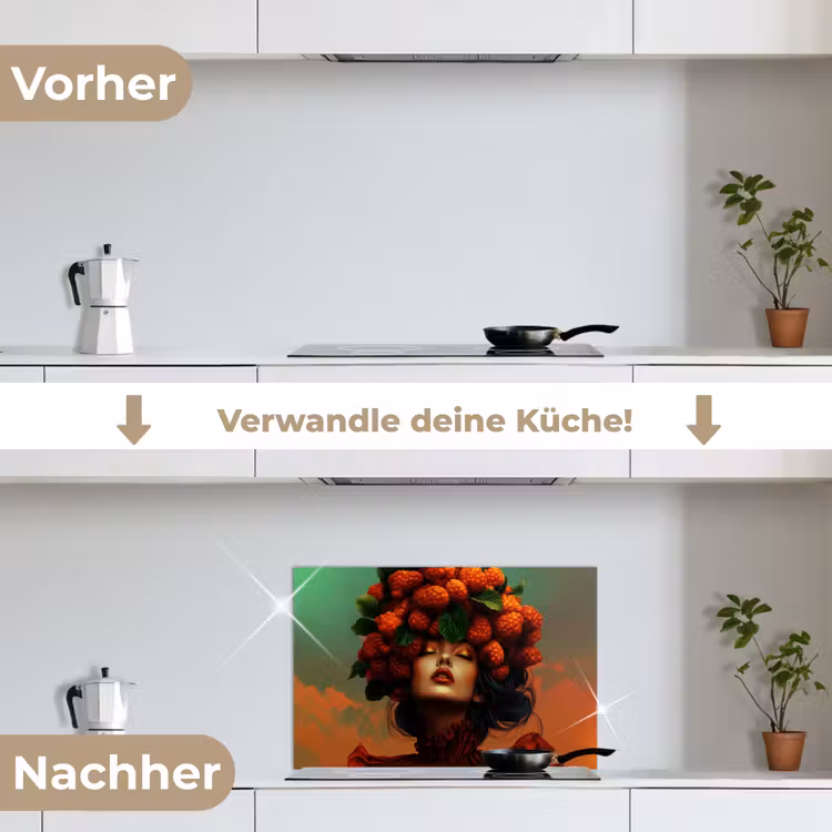 Spritzschutz Küche - Frau - Himbeeren - Blätter — 7