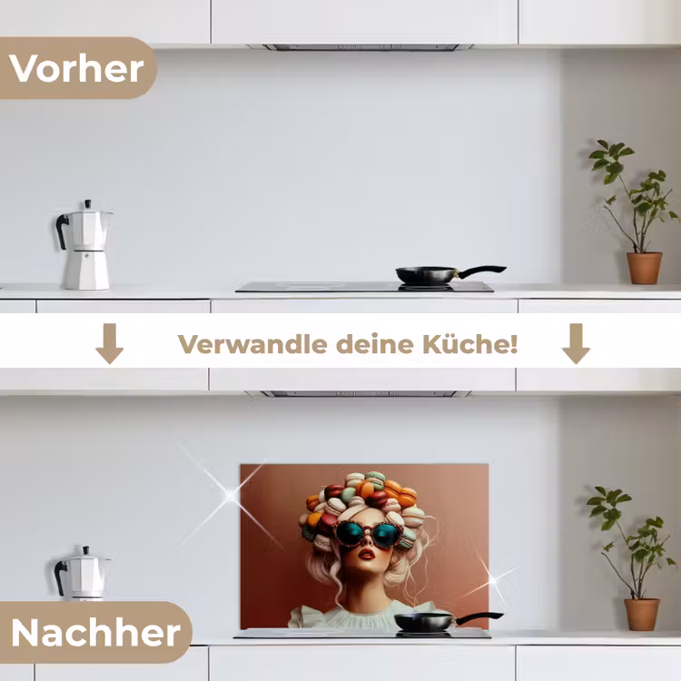 Spritzschutz Küche - Frau - Makronen - Brille — 7
