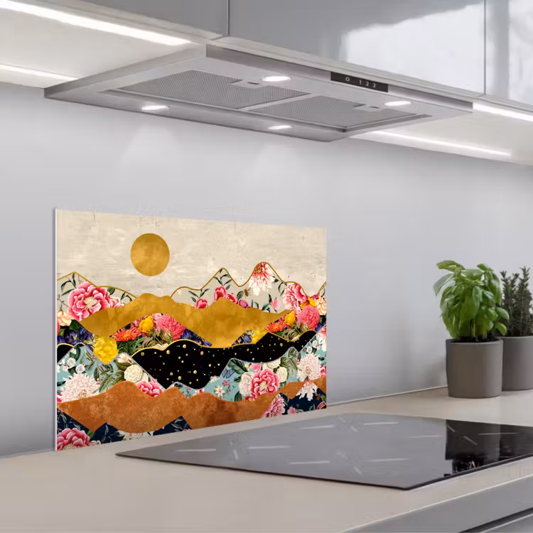 Spritzschutz Küche - Gold - Blumen - Druck - Abstrakt - Landschaft - Muster — 1