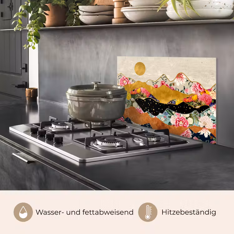 Spritzschutz Küche - Gold - Blumen - Druck - Abstrakt - Landschaft - Muster — 2