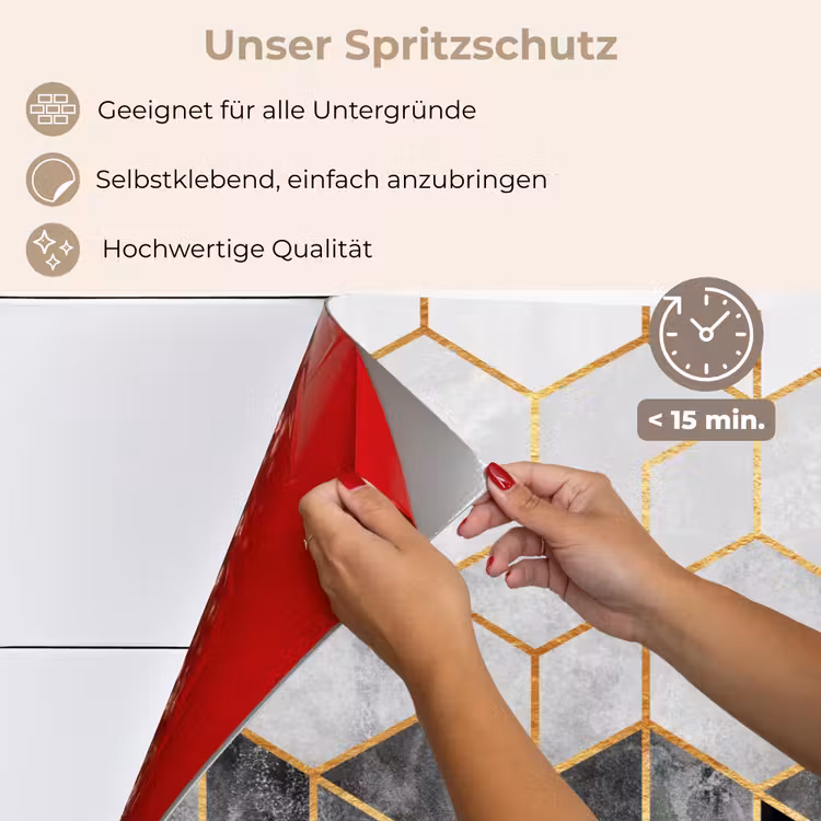Spritzschutz Küche - Gold - Sechseck - Chic - Muster - Luxus — 4