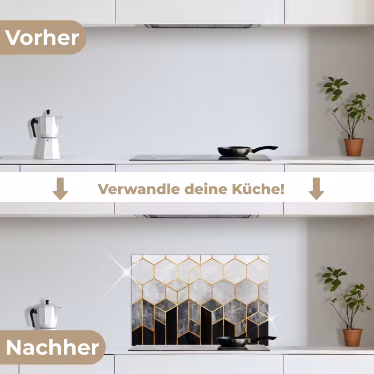Spritzschutz Küche - Gold - Sechseck - Chic - Muster - Luxus — 7