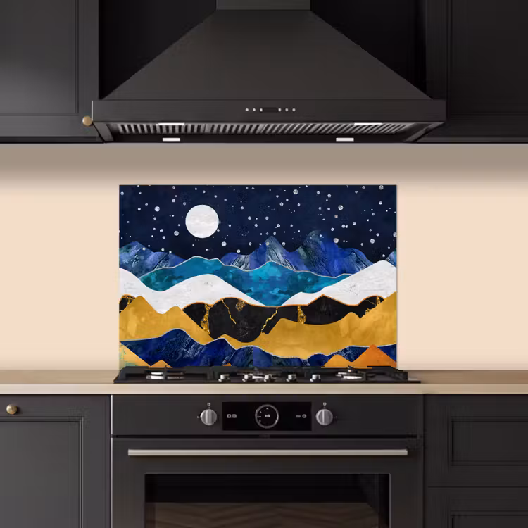 Spritzschutz Küche - Nacht - Gold - Marmor - Abstrakt - Landschaft - Berg — 5