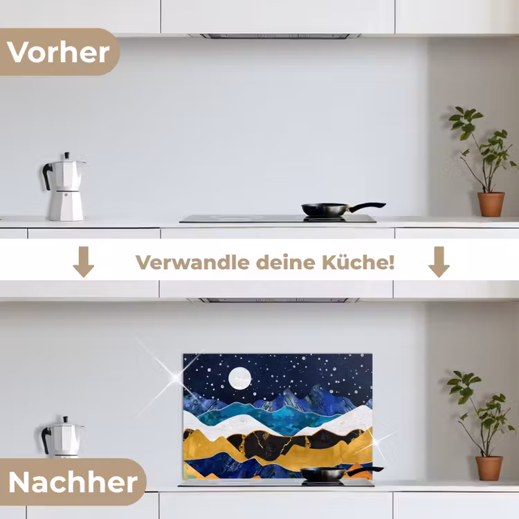 Spritzschutz Küche - Nacht - Gold - Marmor - Abstrakt - Landschaft - Berg — 7