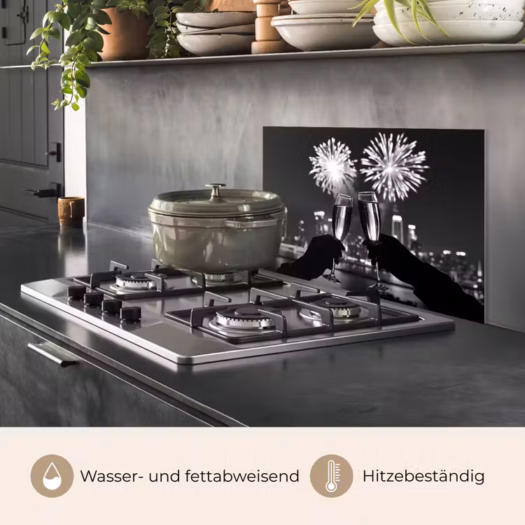 Spritzschutz Küche - Feuerwerk - Prost - Skyline - Champagner — 2