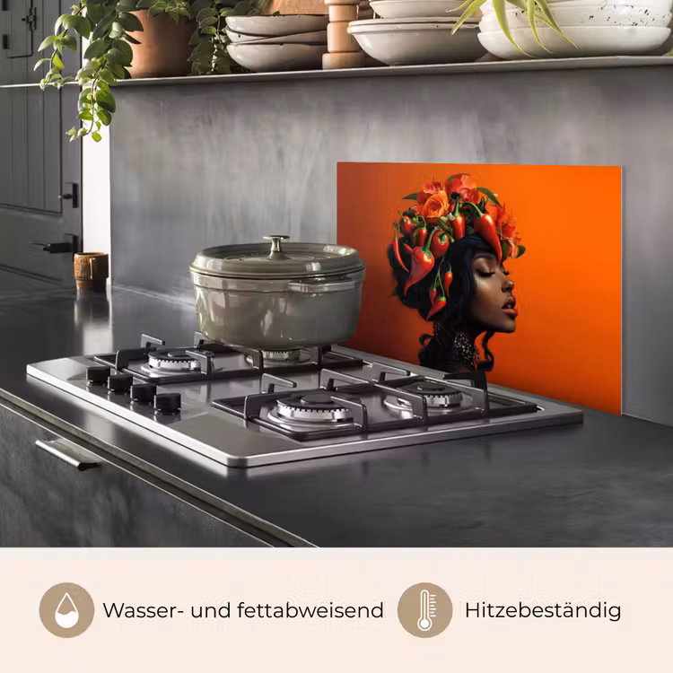 Spritzschutz Küche - Frau - Chilischoten - Blumen — 2