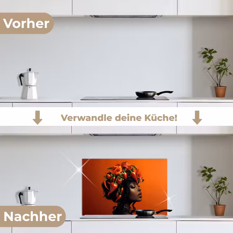 Spritzschutz Küche - Frau - Chilischoten - Blumen — 7