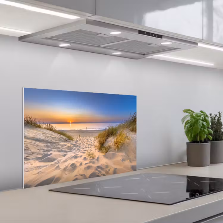 Spritzschutz Küche - Düne - Sonnenuntergang - Horizont - Strand - Gras — 1