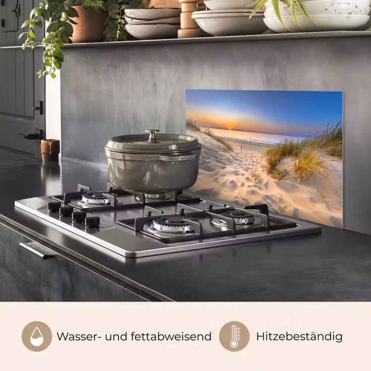 Spritzschutz Küche - Düne - Sonnenuntergang - Horizont - Strand - Gras — 2