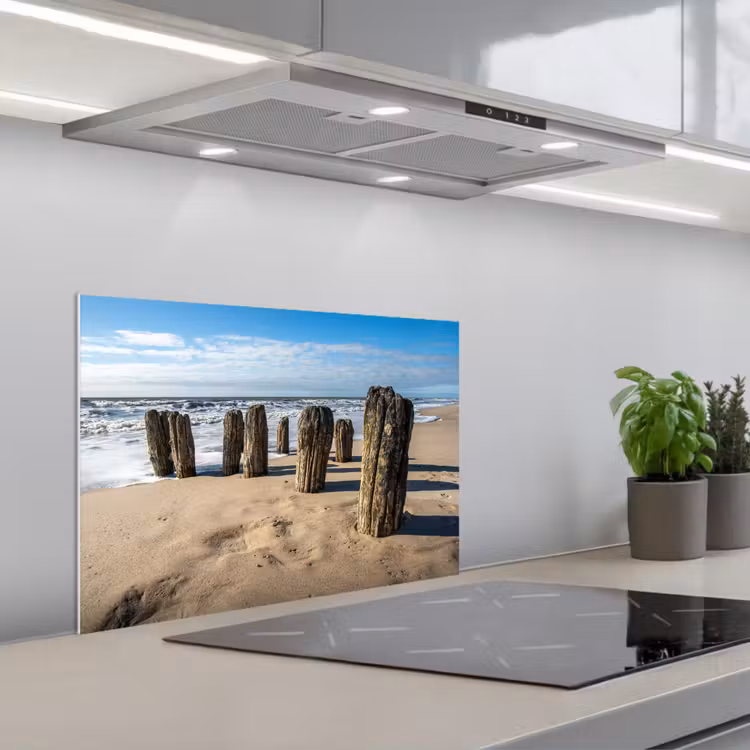 Spritzschutz Küche - Sand - Strand - Pfahl - Wasser - Sommer — 1