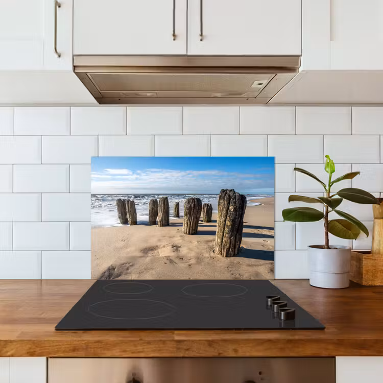 Spritzschutz Küche - Sand - Strand - Pfahl - Wasser - Sommer — 3
