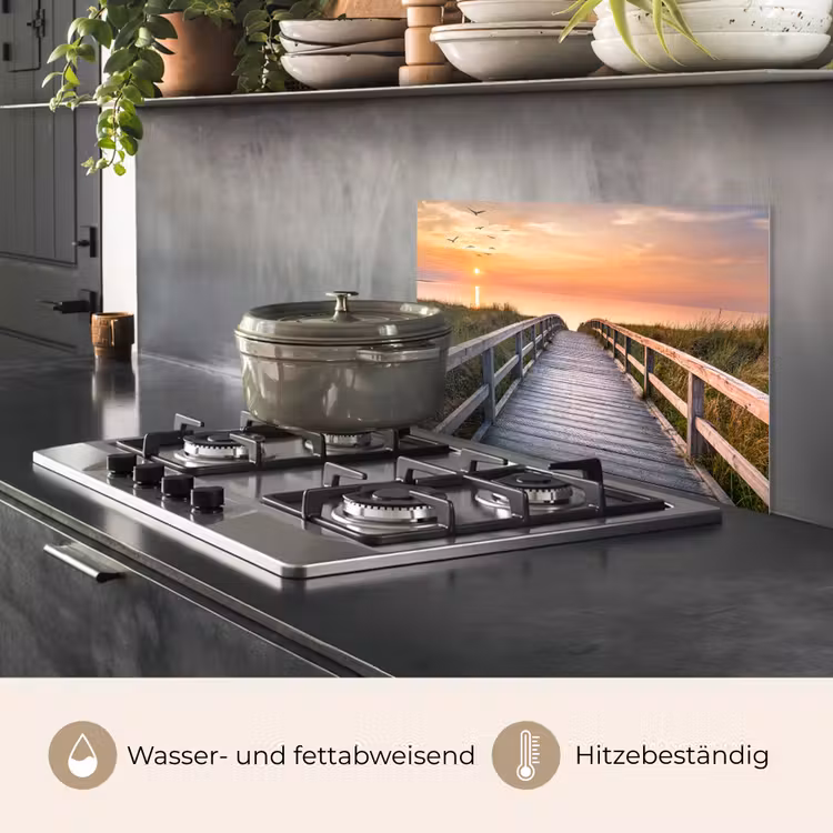 Spritzschutz Küche - Sonnenuntergang - Meer - Weg - Gras - Düne - Vögel — 2