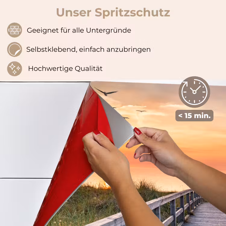 Spritzschutz Küche - Sonnenuntergang - Meer - Weg - Gras - Düne - Vögel — 4