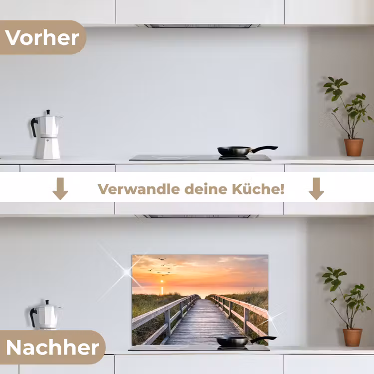 Spritzschutz Küche - Sonnenuntergang - Meer - Weg - Gras - Düne - Vögel — 7