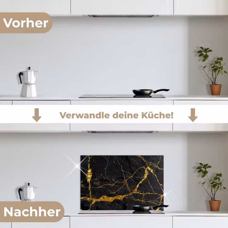 Spritzschutz Küche - Marmor - Gold - Schwarz - Marmoroptik - Luxus - Glitzer — 7