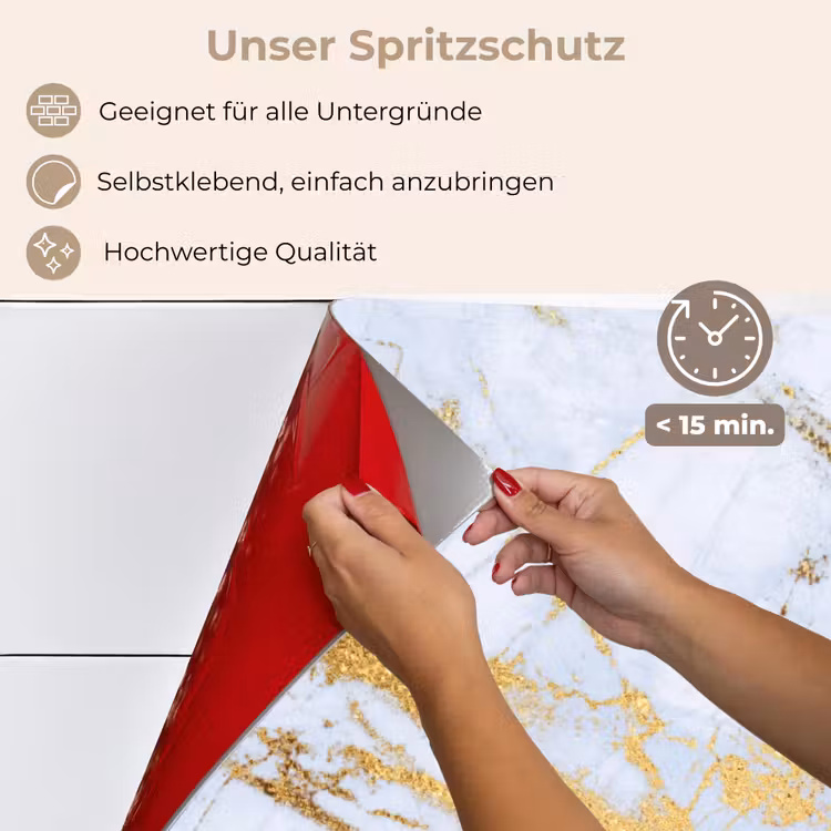 Spritzschutz Küche - Marmor - Gold - Weiß - Luxe - Marmoroptik - Glitzer — 4