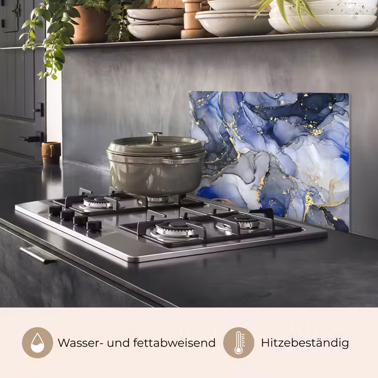 Spritzschutz Küche - Marmor - Gold - Abstrakt - Blau — 2
