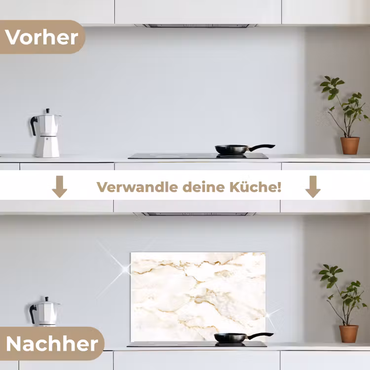 Spritzschutz Küche - Marmor - Limette - Gold - Luxus - Marmoroptik - Weiß — 7