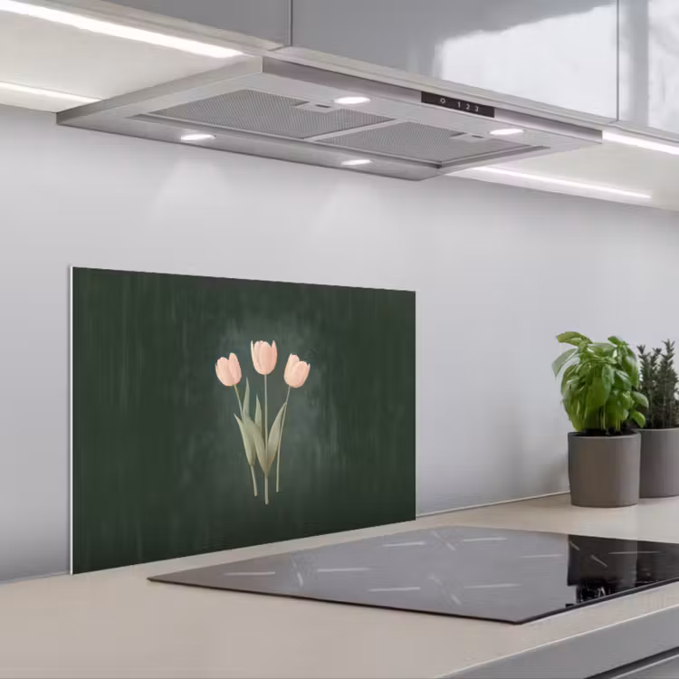 Spritzschutz Küche - Tulpen - Liebe - Dunkelgrün — 1