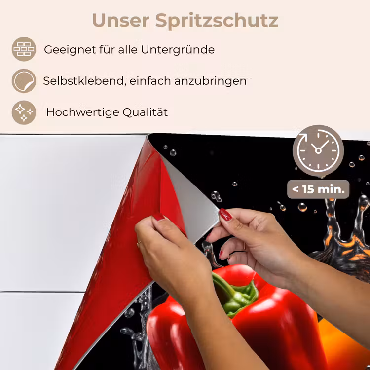 Spritzschutz Küche - Paprika - Wasser - Schwarz - Gemüse - Rot - Gelb — 4