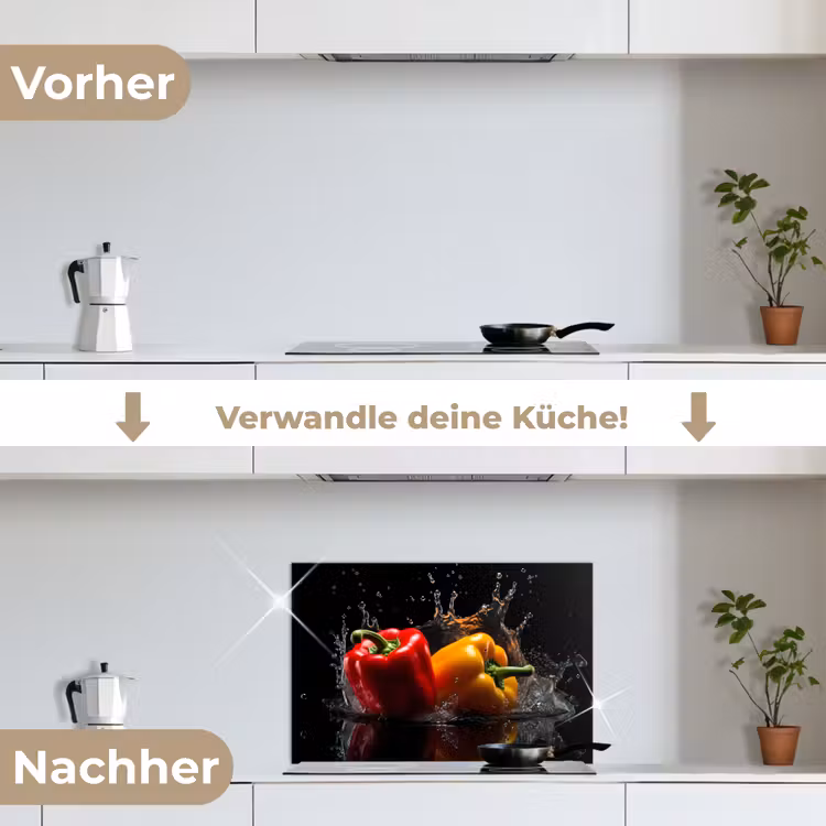 Spritzschutz Küche - Paprika - Wasser - Schwarz - Gemüse - Rot - Gelb — 7