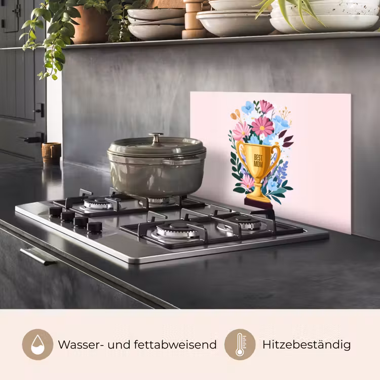 Spritzschutz Küche - Trophäe - Beste Mutter - Blumen - Bunt — 2