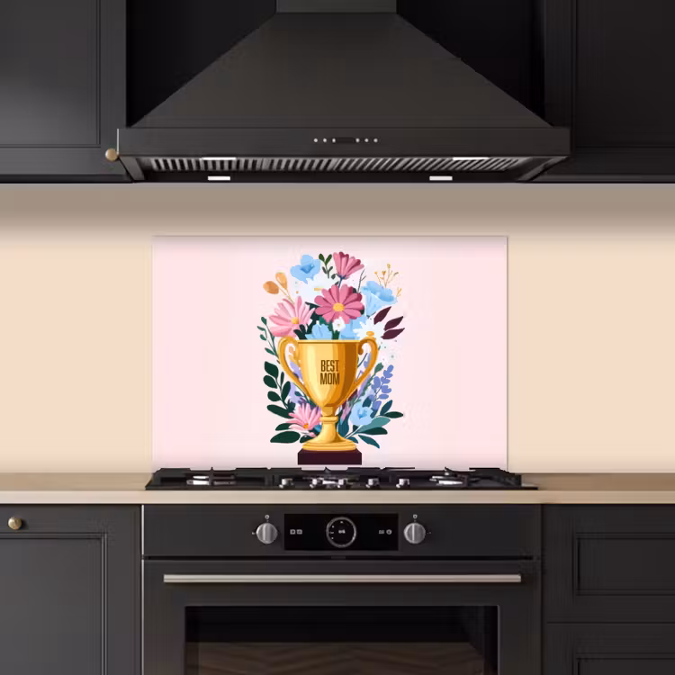Spritzschutz Küche - Trophäe - Beste Mutter - Blumen - Bunt — 5